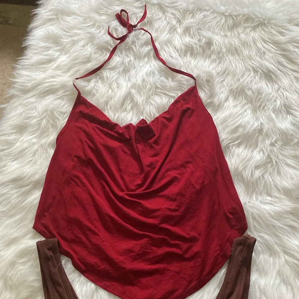 Set of 2 Crop Tops. Burgundy Halter & Brown Tank - Picture 2 of 8